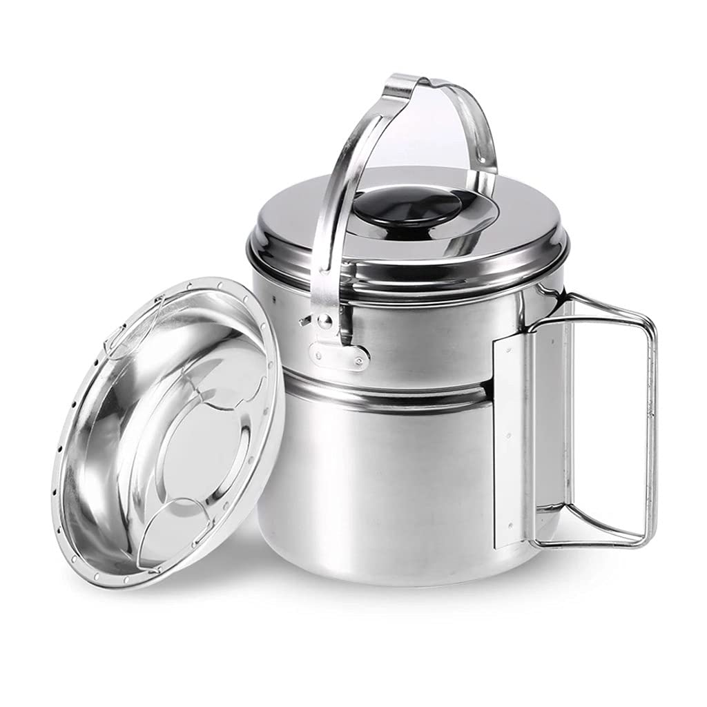 Batterie de cuisine de camping en inox avec poignée pliable pour pique-nique