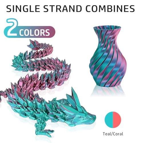 Image of LOVOON 3D Printing Filament PLA, Silk Multicolor PLA Filament 1.75mm,DualColor Change by Angle Filament,Fit Most 3D Printer& 3D Pen,Silk Teal /Coral(Blue /Pink), 1KG(2.2lbs) /Spool