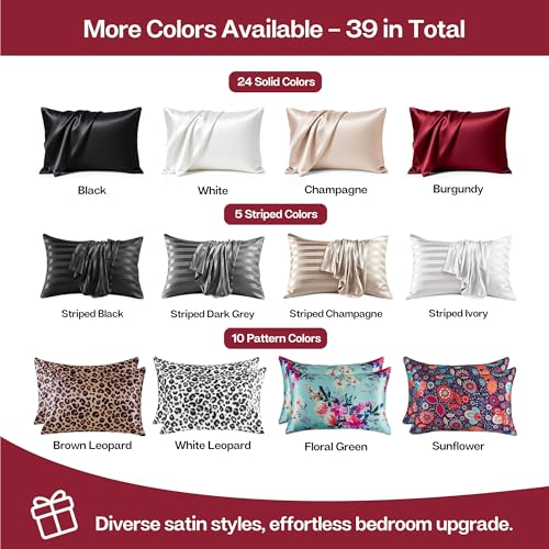 Image of MR&HM Satin Pillowcase for Hair and Skin, Silk Satin Pillowcase 2 Pack, King Size Pillow Cases Set of 2, Silky Pillow Cover with Envelope Closure (20x40, Burgundy)