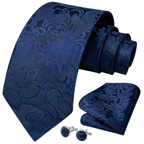 Image of HISDERN Ties for Men Paisley Floral Mens Ties and Pocket Square Cufflinks Set Classic Business Necktie Handkerchief