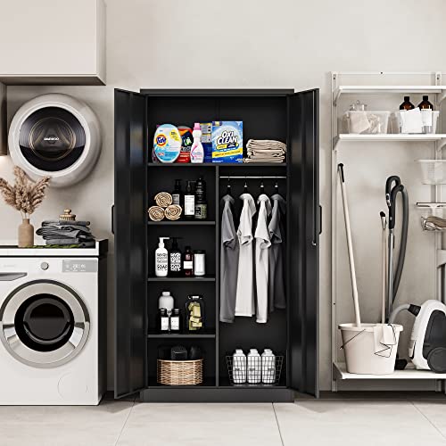 Letaya Metal Storage Cabinets Locker With Lock Door, 72'' Clothing Coat Steel Storage Freestanding Wardrobe For Office, Home, School, Employee,Gym,Fire Department (Black) #TOP7