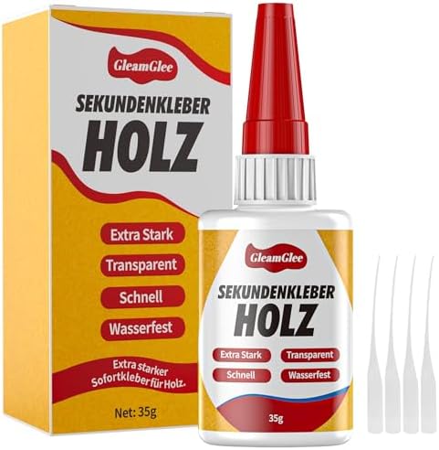 Superkleber für Holz 35g extra stark, transparent und wasserfest für Möbel | Schnell trocknender Holzkleber für Möbelreparatur, Bastelarbeiten, DIY, Metall und Kunststoff