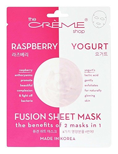 The Crème Shop Fusion Face Mask - Korean Facial Skin Care and Moisturizer - Hyaluronic Acid Raspberry & Yogurt for Anti-toxin, Freshening, Clearing, Hydrating - Natural Beauty Essence - 5 Sheets Set…