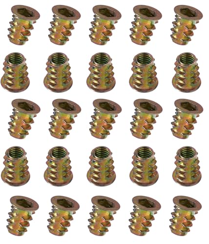 YoiYee M6 x 13mm Wood Insert Hex Socket Nuts - Threaded Flanged Hex Socket Nut Insert for Wood Furniture, DIY Projects - 25 Pack