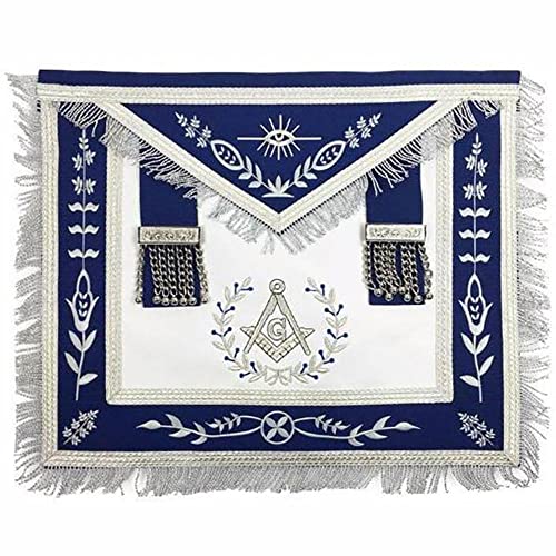 Masonic Blue Lodge Master Mason Silver Machine Embroidery Freemasons Apron (Synthetic,Machine Embroidery)