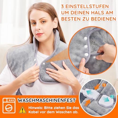 Heizkissen für Rücken Schulter Nacken 60x100cm Wärmekissen mit Abschaltautomatik, Schnelle Erwärmung, mit Taillenriemen, Rückenwärmer Heizdecke 6 Heizstufen, Auto-OFF-Timer, Flanellmaterial, Waschbar
