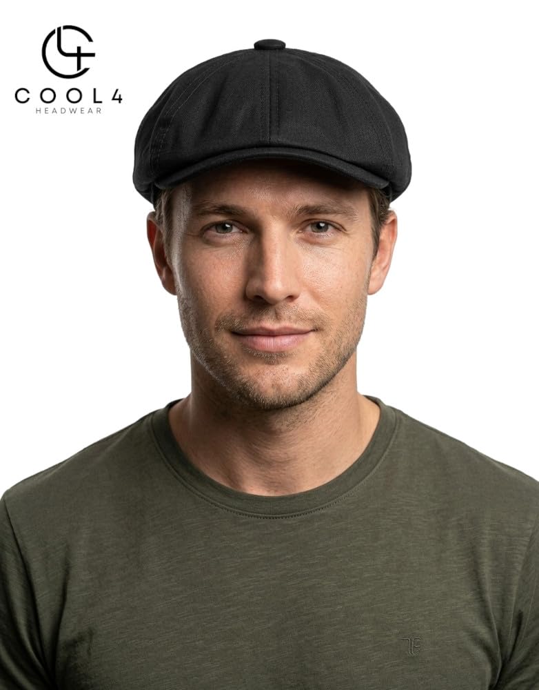 Leinen 8-Panel Flatcap mit Knopf A59 | Schiebermütze, Vintage Gatsby Cap, Retro Mütze