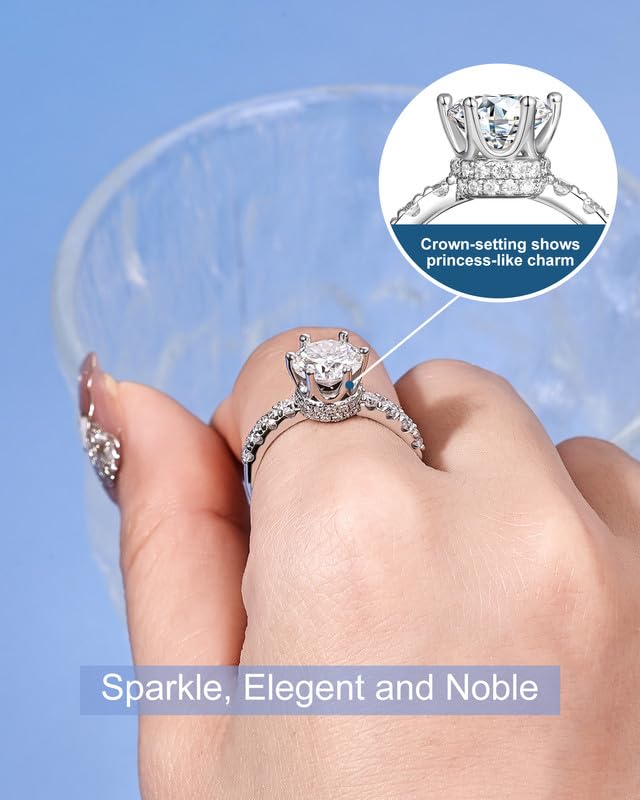 Moissanite Rings For Women Oval/Round Cut Crown Design D Color VVS1 Moissanite 925 Sterling Silver Anniversary Engagement Rings for Women Elegant Gift Packed4