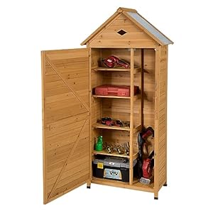 COSTWAY Tuinkast van hout, gereedschapsschuur, weerbestendig, gereedschapskast met 4 planken en zadeldak, gereedschapsschuur, buitenkast, gereedschapskast voor buiten, 80 x 45 x 177 cm