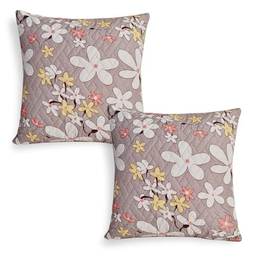 Image of HOKIPO Printed Cushion Cover 16x16 in, Pastel Brown Sandwort Flower