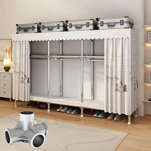 YHPBDZWワードローブクローゼットワードローブ カバー付き ハンガーラック カバー付き 洋服収納 クローゼット 衣類の保管と整理 組み立てが簡単 大容量 強力な耐荷重能力 防塵・防湿・防虫 23MM肥厚鋼管 アルミニウム合金ジョイント(A,長さ210C
