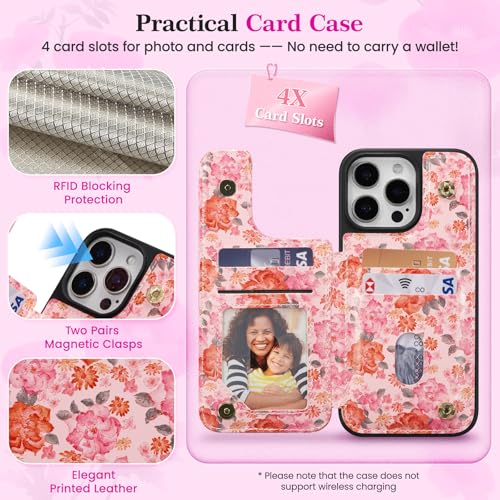 ZCDAYE Wallet Case with Card Holder for iPhone 13 Pro Max, Pink Flowers - image 2