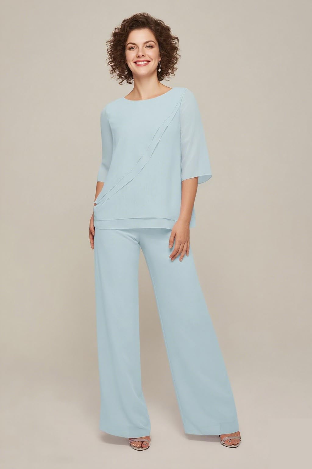 Pantalon de mariage 2 pièces en mousseline de soie pour femme