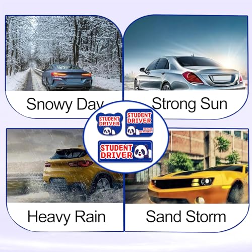 Image of Student Driver Please Be Patient Car Magnet, Blue Panda Cute Shape, Patient with Reflective Magnetic Bumper Sticker Set Detachable, Novice Safety Signs.Set of 3