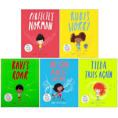 Image of Tom Percival Big Bright Feelings Collection 5 Books Set (Perfectly Norman, Ruby's Worry, Ravi's Roar, Meesha Makes Friends, Tilda Tries Again)