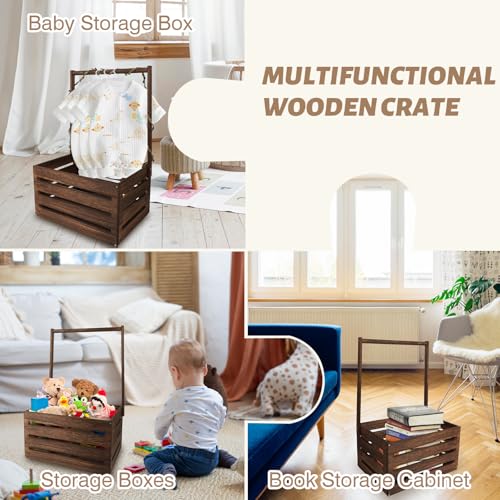 Image of Wooden Baby Shower Crate Closet, Personalized Baby Shower Basket, Baby Storage Crate Hamper, Easy Assembly Baby Baskets for Newborn Boys Girls, Pregnancy Gifts for New Parents(Brown)