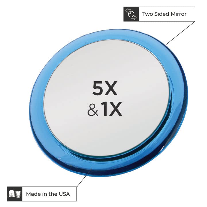 Espejo compacto acrílico doble cara 5X azul 4 pulgadas miniatura 5