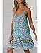 Summer Swing Dresses for Women, Ethnic Floral Print Sundress Straps Scoop Neck Short Chiffon Dresses with Pocket Green M