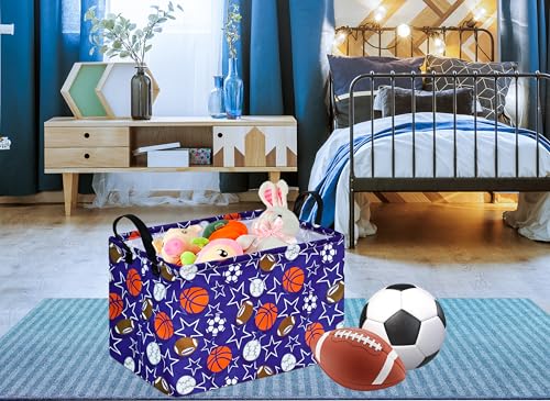Image of Rectangle Gift Storage Basket Home Shelf Storage Basket Organizer Box Clothes Laundry Hamper Nursery Basket Laundry Basket with Handles (Star Ball)