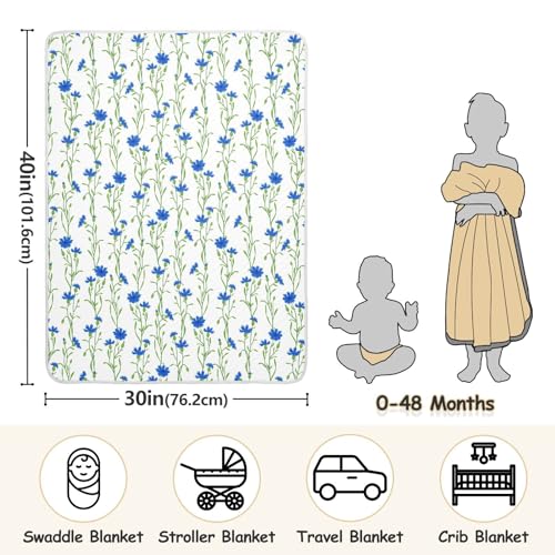 Image of Wild Meadow Flower Baby Swaddle Blanket for Boys and Girls, Cornflower Field Muslin Baby Receiving Swaddle Blanket, Soft Cotton Nursery Swaddling Blankets for Newborn Toddler Infant, 30x40 in