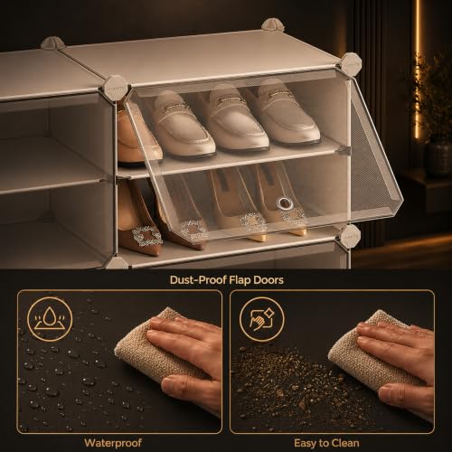 Image of AYSIS Premium Foldable Plastic Shoe Rack for Home, ๐ ๐๐จ๐จ๐ซ ๐๐ ๐๐ก๐๐ฅ๐ Shoe Cabinet, Dustproof & Waterproof Organizer, Portable Space Saving Storage for Entryway, Bedroom & Living Room, White