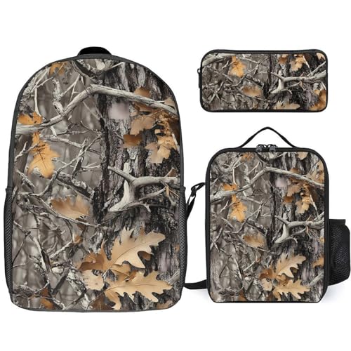 Hunt Hunting Camouflage Pattern Classic Backpack Lunch Bag Pencil Case 3 Piece Set Travel Daypack