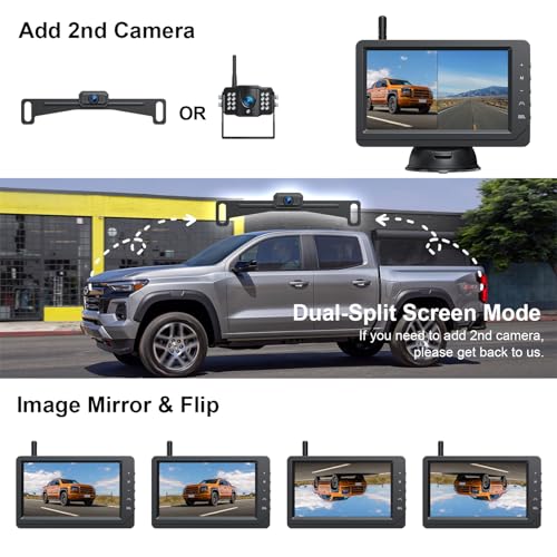 Image of Fookoo HD 1080P 5-inch Wireless Backup Camera, 5 inch Split Screen Monitor Rear View Licence Plate Camera, DIY Guide Lines Wide Angle IP69 Waterproof Easy to Install for Car Pickup Van SUV - DW5CT