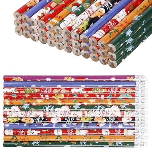 PRTIOK - Lápices navideños con goma de borrar, 60 unidades de lápices de madera natural, juego de lápices HB para niños, muñeco de nieve, calcetín de Papá Noel, reno para niños, profesores, escritura, | Ya disponible en tu tienda friki favorita! En mundofriki.es!