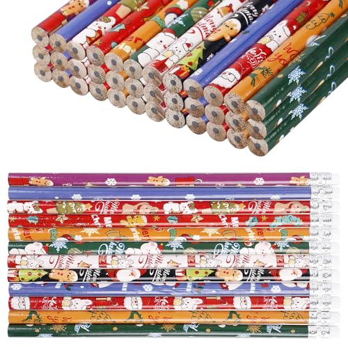 PRTIOK - Lápices navideños con goma de borrar, 60 unidades de