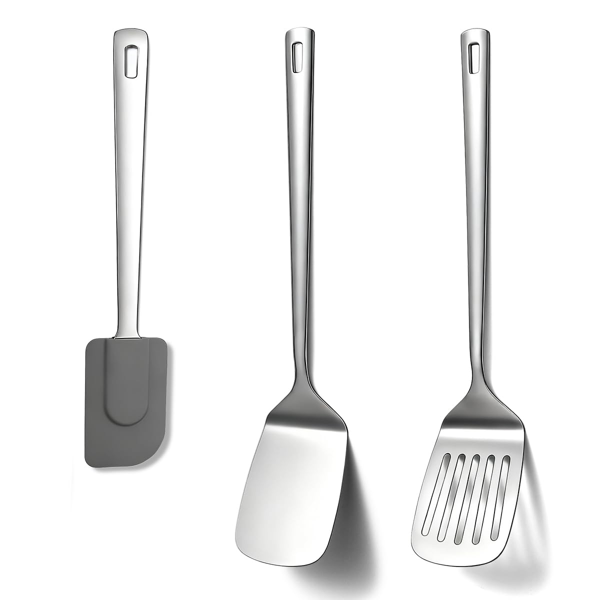 Berglander Stainless Steel Spatulas Set 3pcs, Metal Spatula Solid&Slotted&Flexible Turner, Heavy Duty Sturdy Kitchen Spatula, High Heat Resistant Cooking Utensils for Nonstick Cookware
