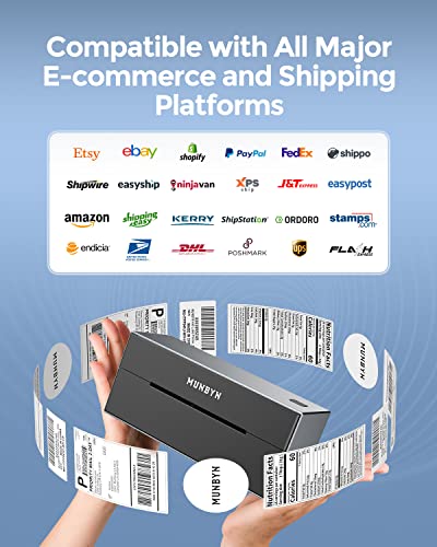 MUNBYN Shipping Label Printer Bluetooth, Postage Thermal Label Printer 4x6 for Business, Compatible with Etsy, Shopify, eBay, Royal Mail, DHL, DPD, Evri, No Ink and Toner, 129B, Grey - Image 4