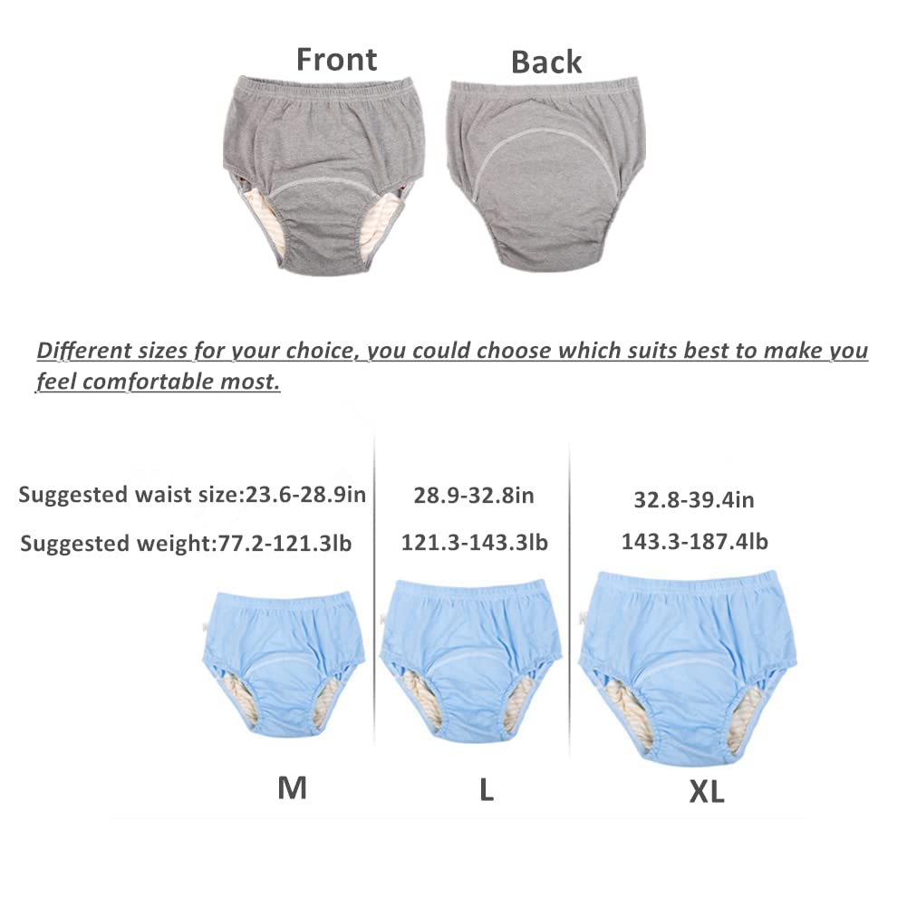 WEEOATAR Unisex Water-Proof Incontinence Adult Cloth Diaper Nappy, Reusable Nappy Diapers, Adjustable Incontinence Protection Underwear Swim Nappies for The Elderly, Disabled, Postpartum (Grey, M)