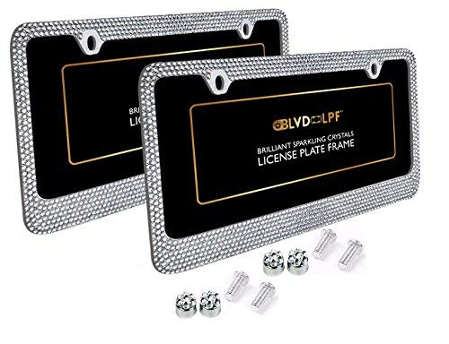 BLVD-LPF OBEY YOUR LUXURY Popular Bling 7 Row Crystal Metal Chrome License Plate Frame with Screw Caps (2, Clear) - Thumbnail 6