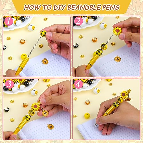 WEWAYSMILE 18pcs Assorted Beadable Bead Pens DIY Kit, Plastic Ballpoint Pens Bulk with Beads, Sunflower Theme - Image 4