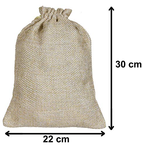 Image of Kuber Industries Jute Large Size Potli Gift Bags Wedding Hessian Jute Large Size Bags Linen Jewelry Pouches with Drawstring for Birthday, Party, Wedding Favors-Pack of 2 (Gold)