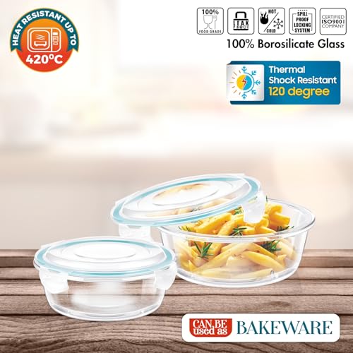 Image of Signoraware Lock N Store Square Glass Container Set| Microwave Safe| Easy Locking Clips| Airtight & Leakproof| Ideal for Office, Travelling & Outdoors (520ml + 320ml| Set of 2| Clear)