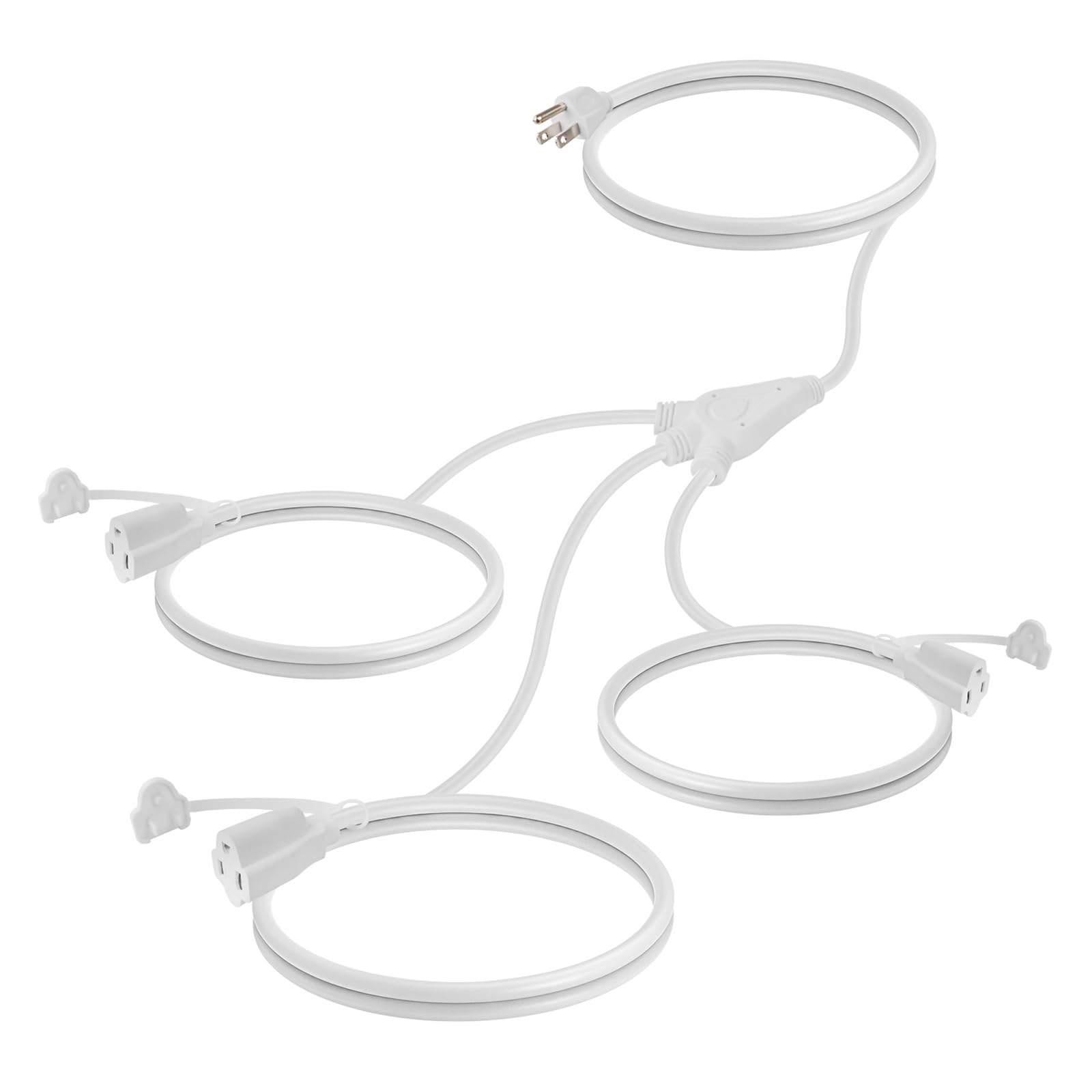EP Outdoor Extension Cord 1 to 3 Splitter, Max 6ft End to End (12FT Total), 3 Prong Outlets Plugs, 16/3 SJTW Weatherproof Wire for Christmas Landscape