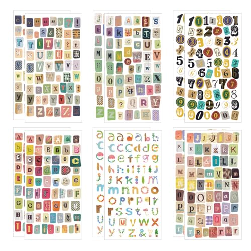 648 adesivi vintage con lettere autoadesive per album di ritagli, giornali e album fotografici, impermeabili, multicolore, per fai da te, laptop e pianificatori