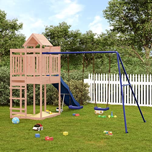 Outdoor Playset Natural Wood Backyard Playground, Kids Swing Set & Slide for Toddlers, Polypropylene, Play Equipment for Outside Fun