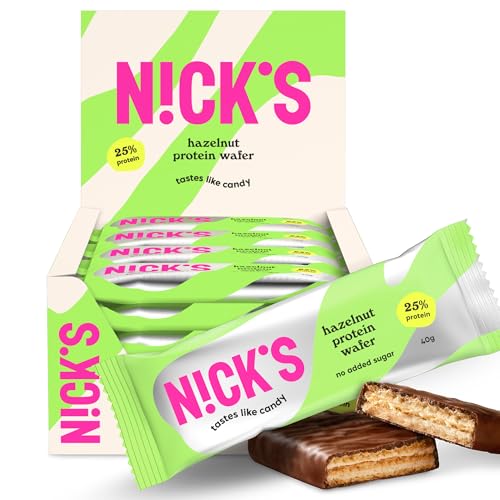 Image of N!CK'S Protein Wafer Bar Hazelnut | 25% Protein (10g) 203 Calories | Low Carb Cookie Bar Snack with No Added Sugar, Gluten Free, (24 bars x 40g)