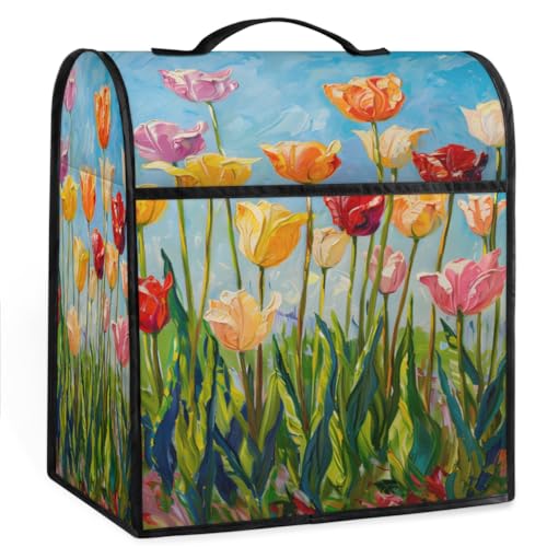 Coffee Maker Cover Tulip Oil Painting Kitchen Appliance Covers Small Appliance Covers Blender Cover Juicer Cover Dust Covers for Kitchen Appliances with Top Handle and Pockets,Washable,B228
