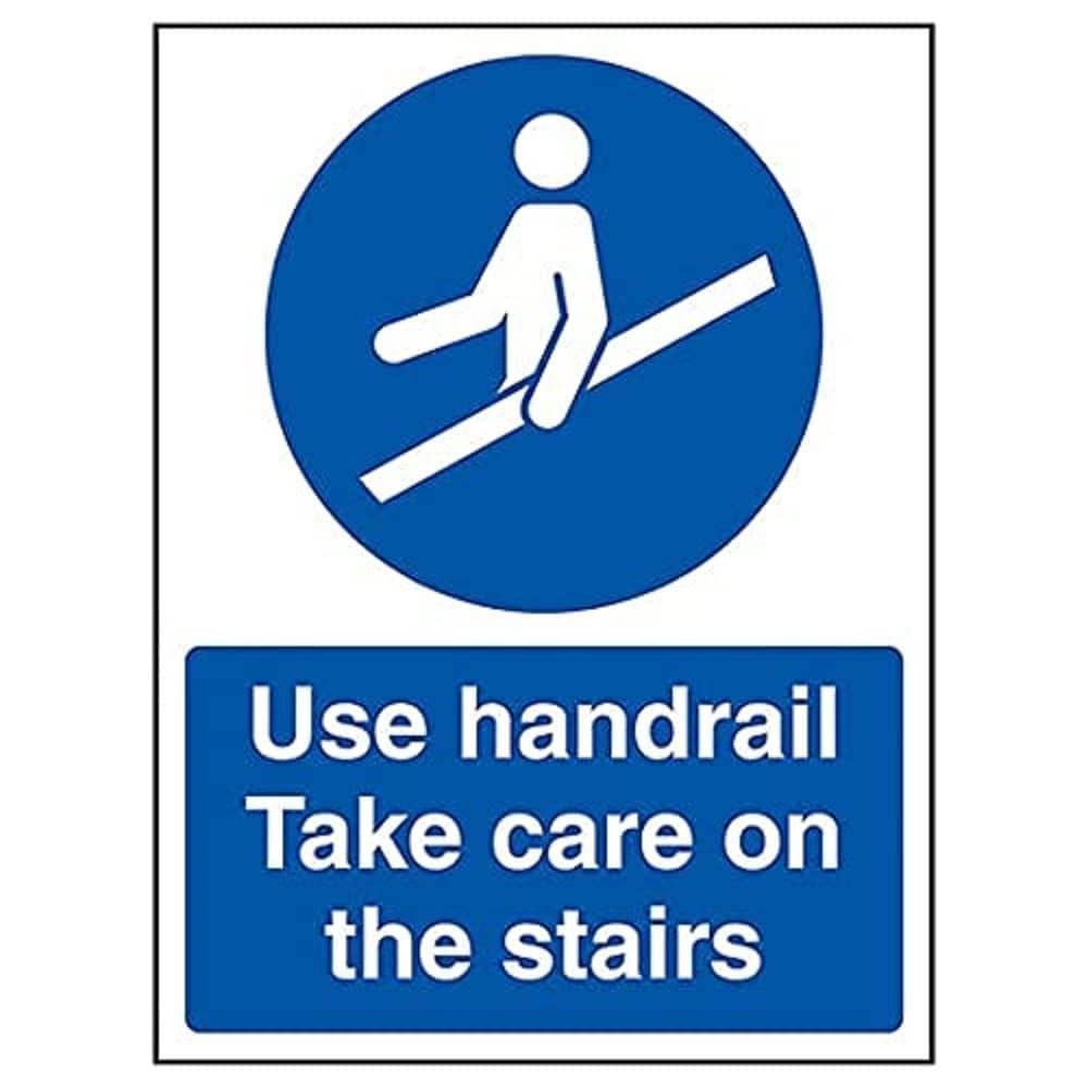V Safety Use Handrail Take Care On The Stairs - 200mm x 300mm - Self Adhesive Vinyl