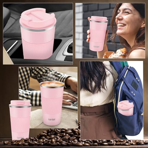 KETIEE Kaffeebecher to go,510ml Thermobecher Kaffee-to-go,Kaffeebecher Thermo,Doppelwandig Reisebecher Travel Mug,Vakuum Isolierbecher mit auslaufsicherem Deckel für Kaffee und Tee,Rosa 5