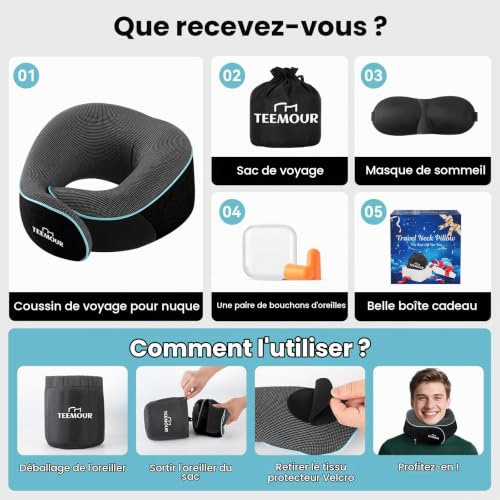 Coussin De Voyage Avion : Coussin de Voyage Mémoire de Forme, Oreiller de Voyage Réglable avec ... – Image 5