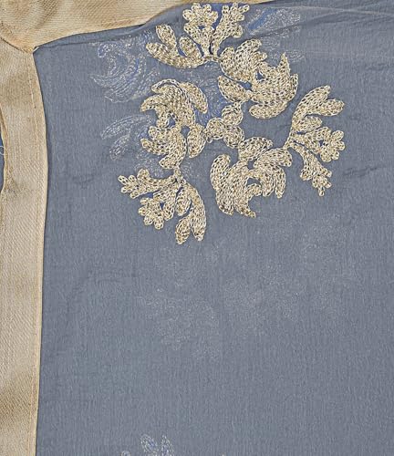 Image of Youthquake Golden Embroidered Work Chiffon Dupatta For Womens & Girls With 4 Side Gold Lace