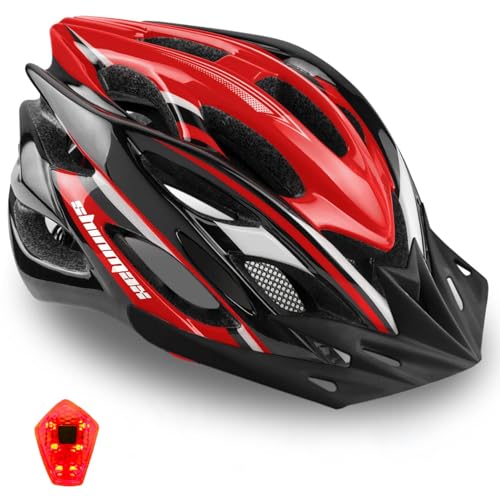 Casco de ciclismo con luz LED, de A-Best, casco integral especializado con luz de seguridad, visera y forro extraíbles, para adulto, Rojo - Negro