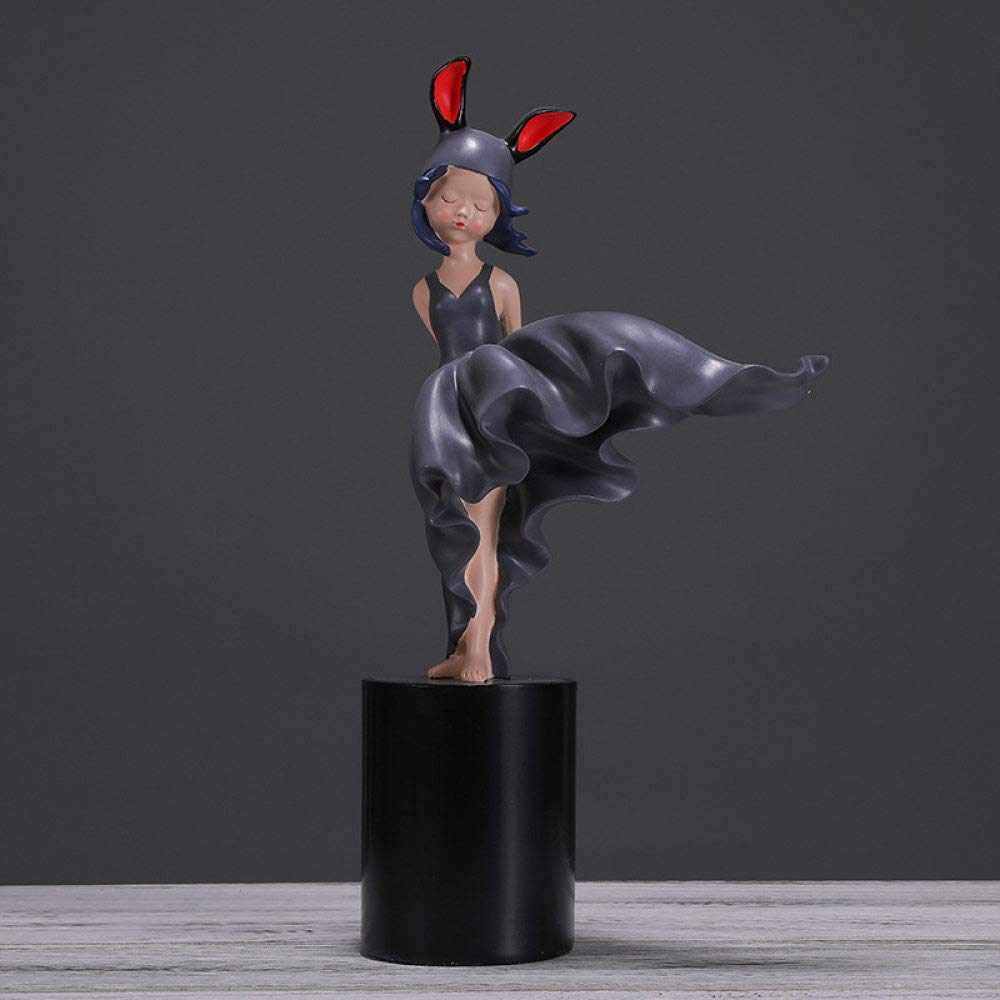 Petite statue artisanat en résine bleue bibelot design fille mignon