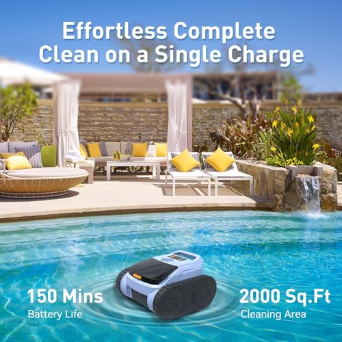 Image of Cordless Pool Cleaner Robot, Pool Vacuum for Inground Pool & Above Ground Pool, Smart Navigation Self-Parking, LED Indicator, Wall&Waterline Cleaning Pool Robot up to 2150 Sq.ft