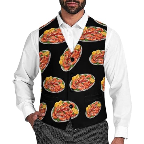 I Love Seafood Novelty Men's Suit Vest Funny Formal Dress Vests Business Waistcoat
