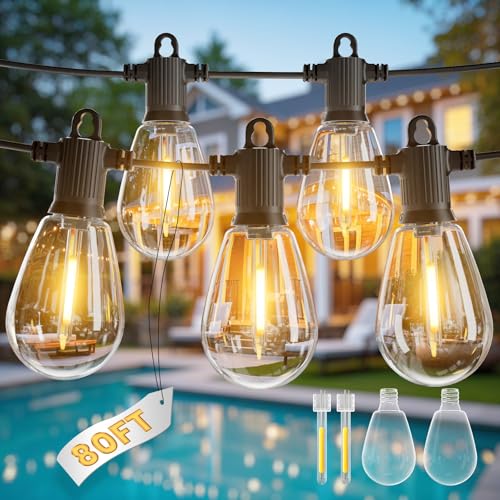 ZOTOYI 80FT IP65 Catena Luminosa Esterno LED - Luci da Esterno Giardino con 23+2 S14 Lampadine per Matrimoni e feste in giardino, Dehor di ristoranti/bar, ​Decorazioni per Piante e Pergolati